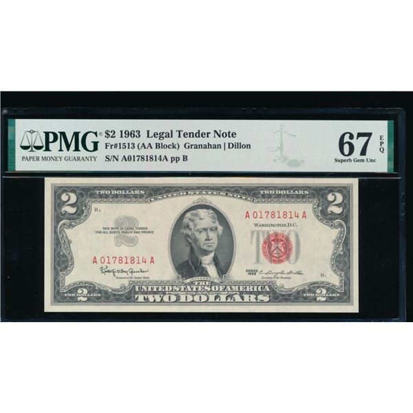 1963 $2 Legal Tender Note PMG 67EPQ