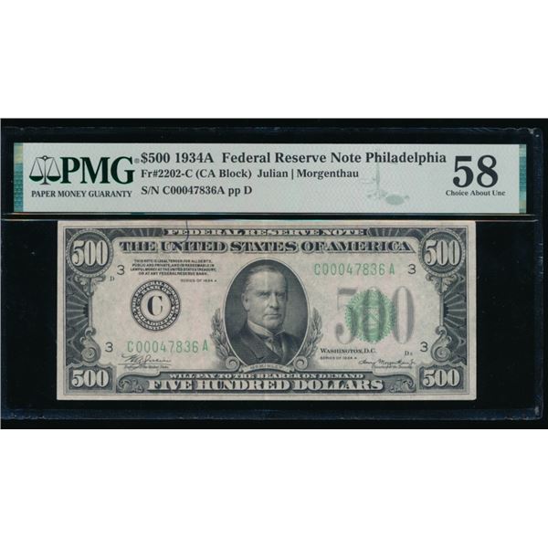 1934A $500 Philadelphia FRN PMG 58