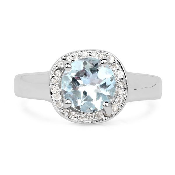 Plated Rhodium 2.25ct Blue Topaz and White Topaz Ring