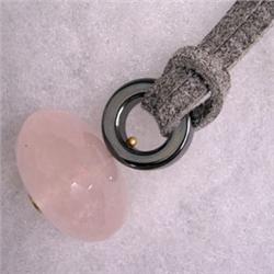 14K GOLD 20 MM ROSE QUARTZ AMD HEMATITE UNISEX PENDANT