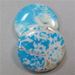 33 MM PAIR OF COIN SHAPED STABILIZED TURQUOISE BEADS - FULL DRILLED