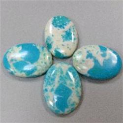 32x24 MM LOT OF 4 OVAL STABILIZED TURQUOISE BEADS - FULL DRILLED