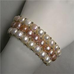 S. SILVER FRESH WATER PEARL ELASTIC BRACELET - 7 INCHES - 23 MM WIDE