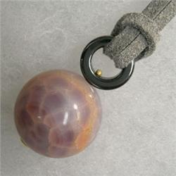 14K GOLD 20 MM SNAKE SKIN AGATE AND HEMATITE UNISEX PENDANT - 32 MM LONG