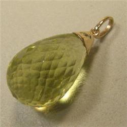 14K GOLD 15 CTS LEMON CITRINE (GREEN GOLD) PENDANT 23x10 MM