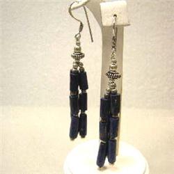 91 CTS LAPIS LAZULI DANGLE EARRINGS - 80 MM LONG