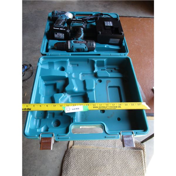 Makita 18V drill + impact, charger, 2 battery, case (like new)