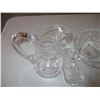 Image 3 : clear glass etched pitcher (cracked) + misc