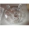 Image 6 : clear glass etched pitcher (cracked) + misc