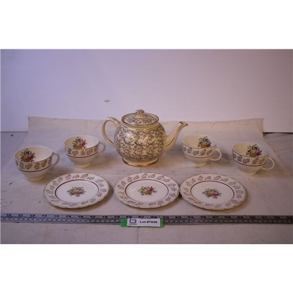 Tea Pot + (4) Tea Cups and (3) Saucers