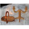 Image 1 : Wood candle stick + unusual folding basket