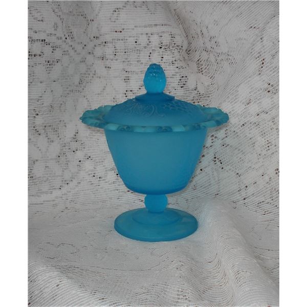 Frosted blue pedestal candy dish vintage