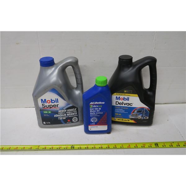 3 Unopened Oil Jugs - Mobil 10w30 4L, Mobil 15w40 4L, ACDelco 5w30 1L