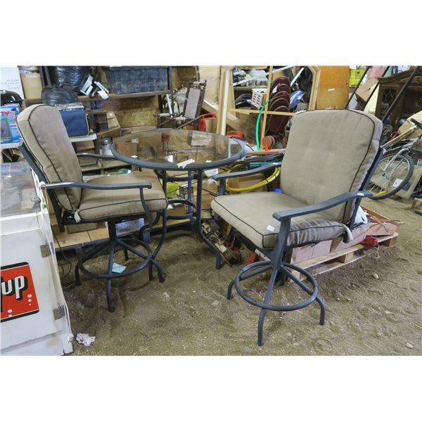 Tall Patio Table & 2 Chairs - Glass Top, Metal Frame