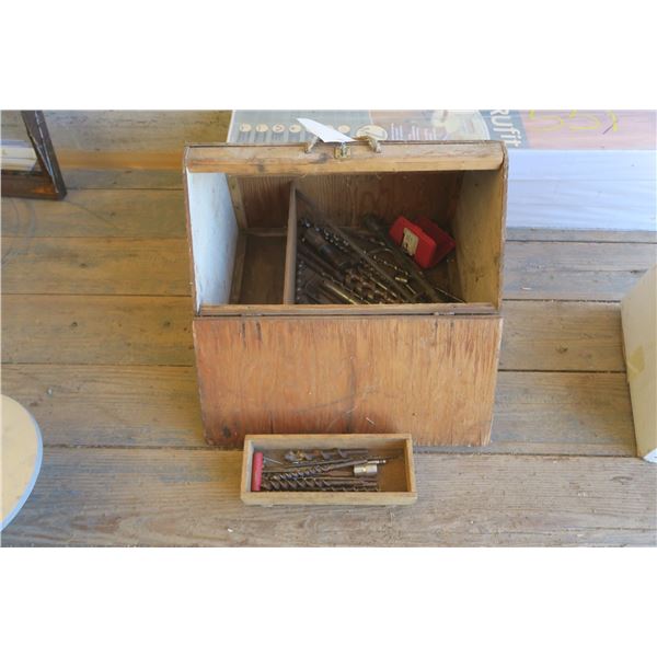 Wood Tool Chest with Lot of Auger Drill Bits