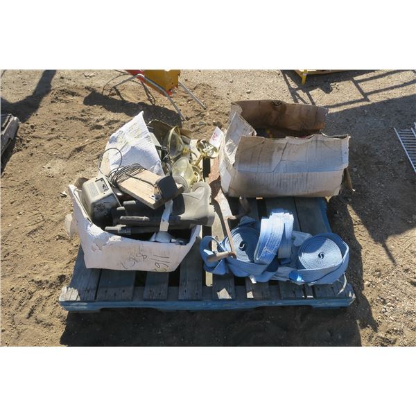 Pallet of Light Fixtures, Straps, Boots, Etc.