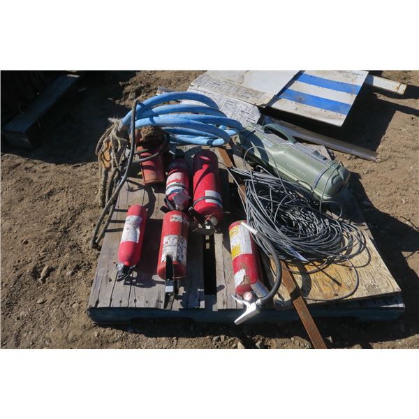 Pallet of Fire Extinguishers, Pump & Hose, Wire