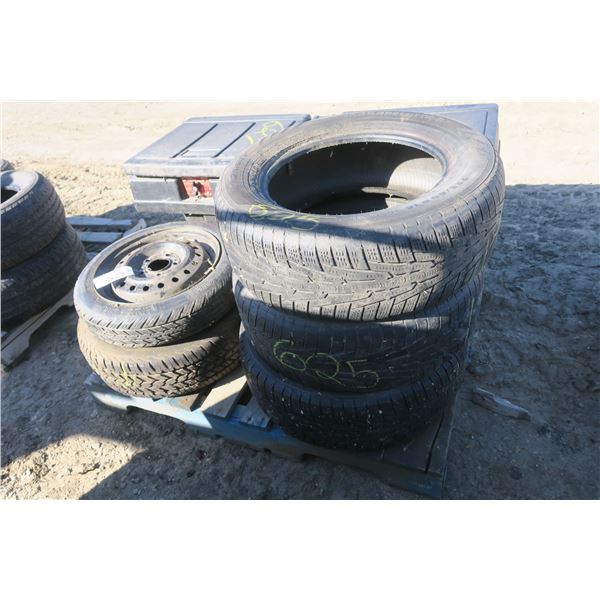 5 Tires - 3 Nokian 225/60R16, 15" Donut & Rim, 14" Tire on Rim