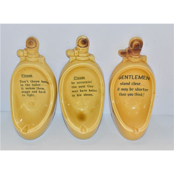 3 URINAL ASHTRAYS 70'S JOKE NOVELTY SIGNS