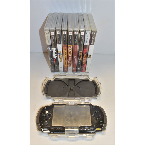 SONY PSP SYSTEM W CASE AND 9 GAMES