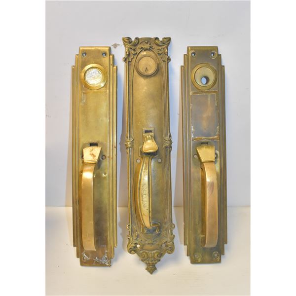 3 FANCY ANTIQUE BRASS DOOR HANDLES