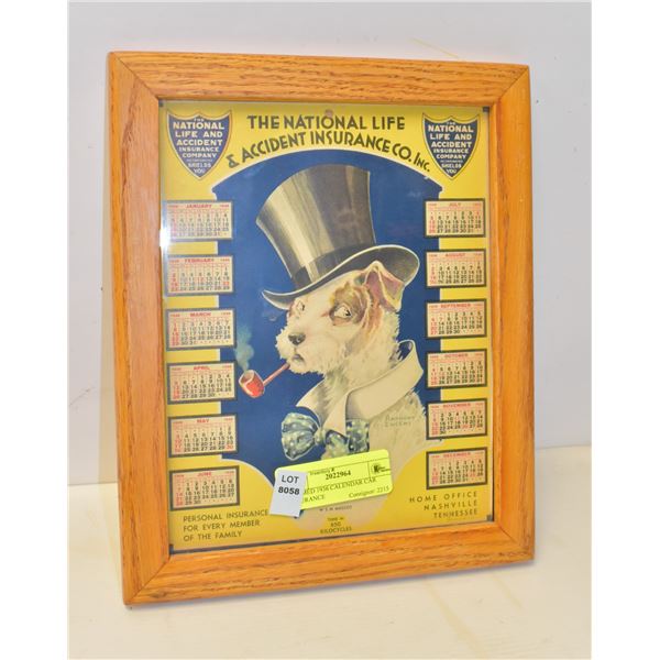 FRAMED 1936 CALENDAR CAR INSURANCE