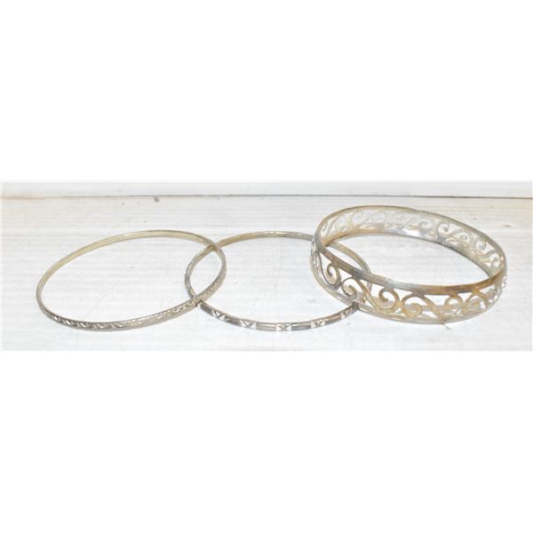 LOT OF 3 SILVER TONE BANGLE BRACELETS