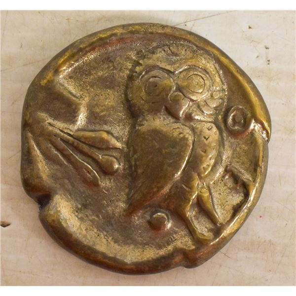 LARGE REPLICA ATHENS SILVER 566BC COIN OWL