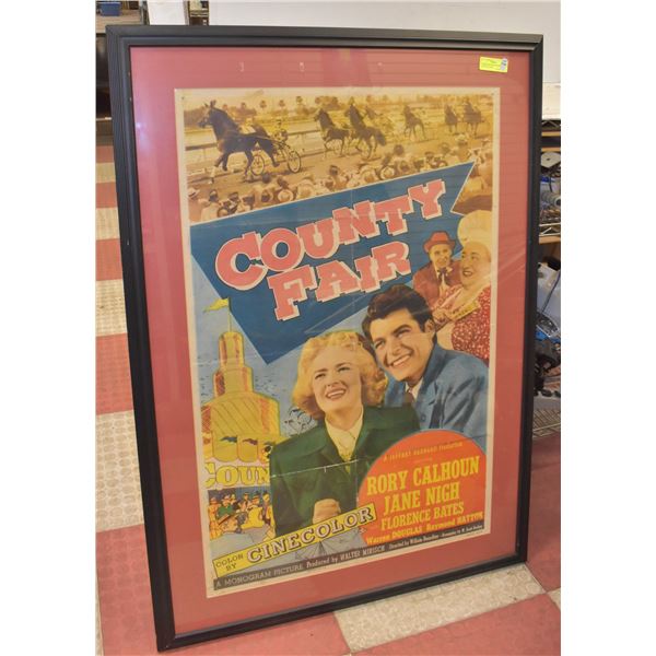 LARGE 1940S COUNTY FAIR MOVIE POSTER FRAMED