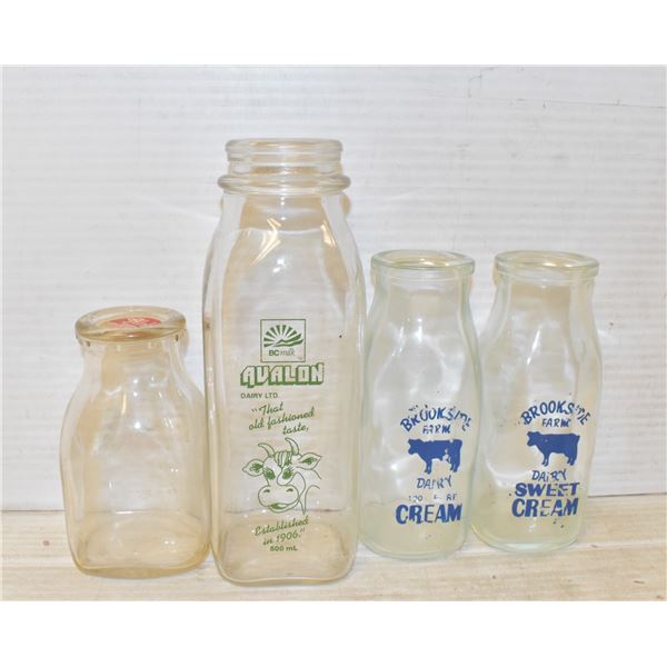 4 MARKED VINTAGE MILK BOTTLES