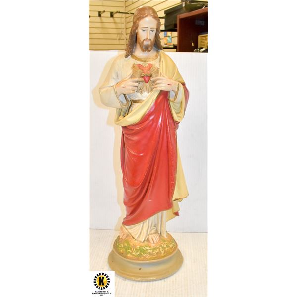 LARGE HAND PAINTED CAST JESUS STATUE