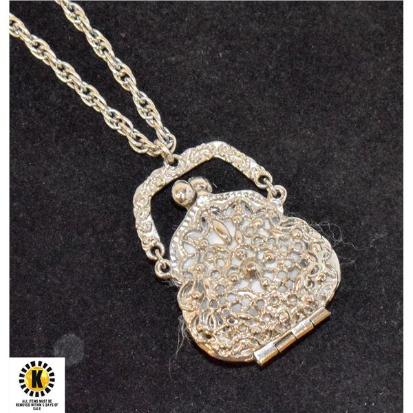 SILVER TONE PERFUME LOCKET AND CHAIN