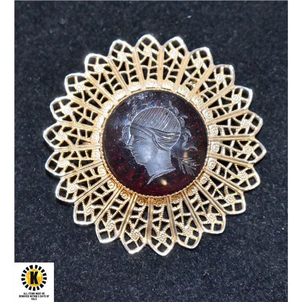 1950S BLACK CAMEO BROOCH