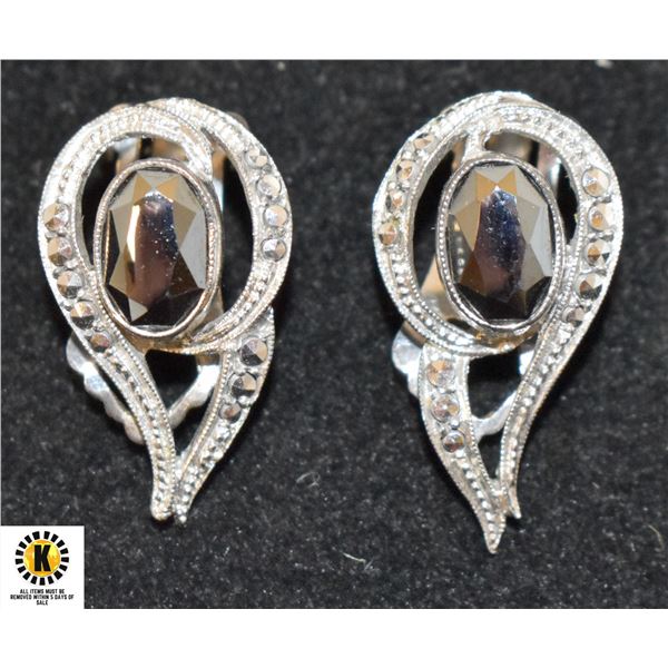 ANTIQUE HEMATITE COSTUME JEWELRY EARRINGS