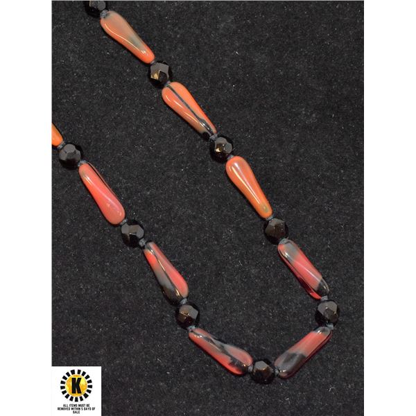 BLACK AND ORANGE GLASS BEADED NECKLACE