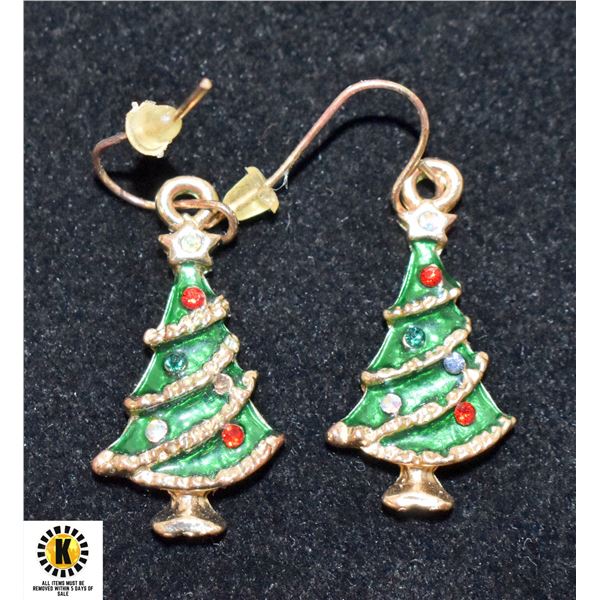 GOLD TONE AND ENAMEL CHRISTMAS EARRINGS