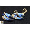 Image 1 : GOLD TONE W BLUE ENAMEL FLORAL CLIP EARRINGS