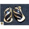 Image 1 : PAIR GOLD TONE W BLACK ENAMEL CLIP EARRINGS