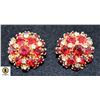 Image 1 : PAIR ORNATE GOLD TONE EARRINGS W RED AND CLEAR