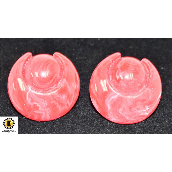 PAIR VINTAGE RED SWIRL BAKELITE EARRINGS