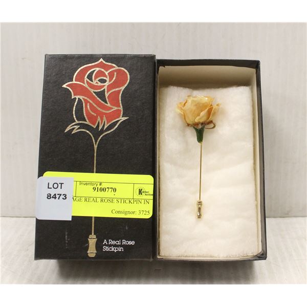 VINTAGE REAL ROSE STICKPIN IN BOX