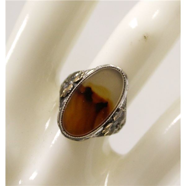 STERLING SILVER RING W AGATE STONE