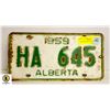 Image 1 : 50. 1956 ALBERTA LICENCE PLATE