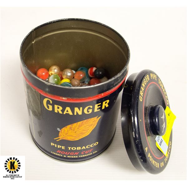 TOBACCO TIN FULL OF ANTIQUE MARBLES