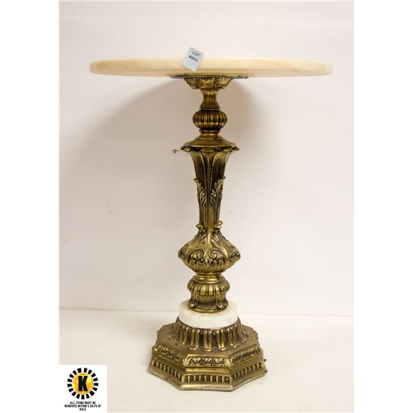 97.ORNATE QUARTS SIDE TABLE WITH GOLD DETAIL