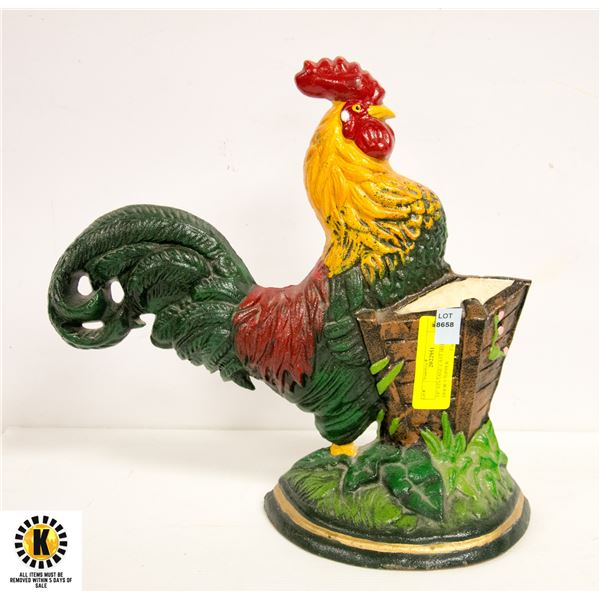 14" VINTAGE CAST IRON ROOSTER DOOR STOPPER