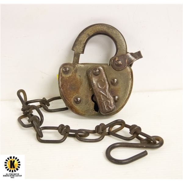 C.N.R. MARKED RAILWAY LOCK AND CHAIN NO KEY