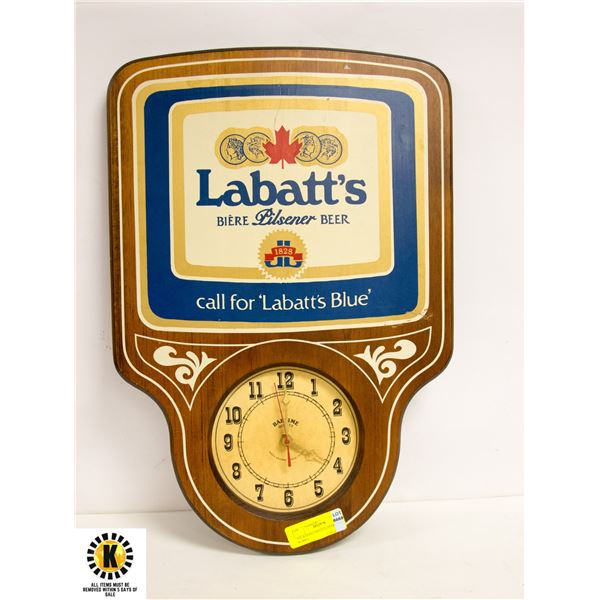 70'S WOOD LABATT'S BEER CLOCK WORKS