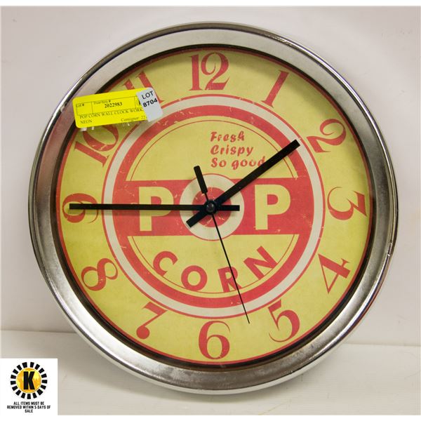 POP CORN WALL CLOCK WORKS NEON