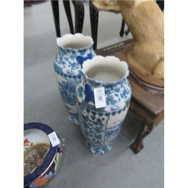 2-Blue Oriental Painted Vases - 2 X $